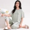 Pajamas women's 1011 new summer pure cotton summer casual short-sleeved cropped pants summer pink grid loungewear set