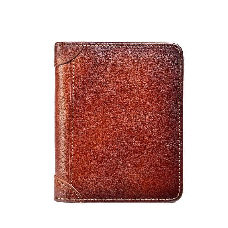 Genuine Leather Ultra-Thin Men's Multi-Function Short Wallet with Driver's License Holder and Anti-Theft Design.