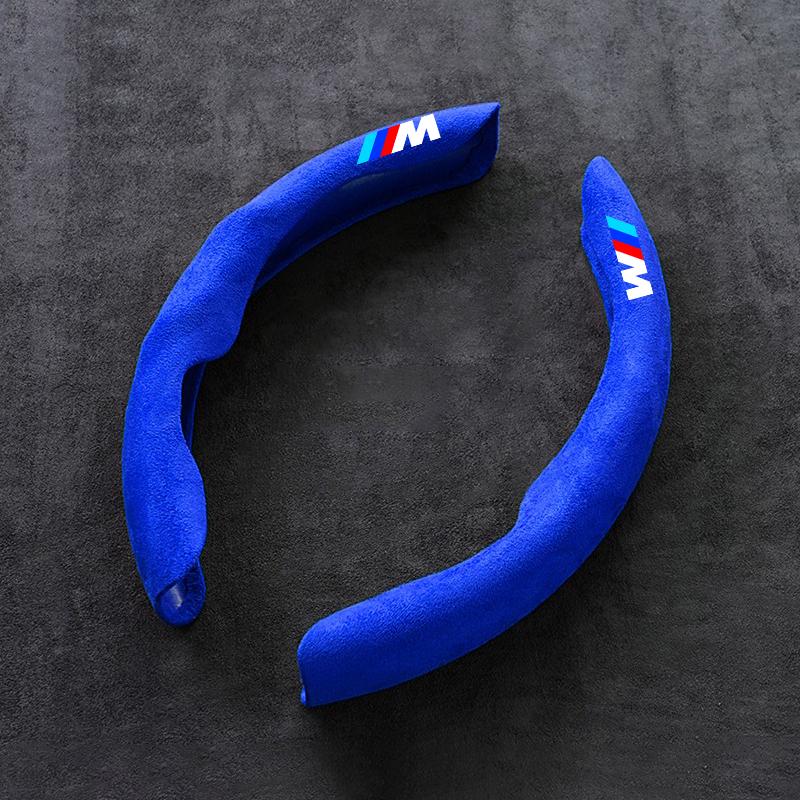 BBIO8 For BMW M E46 E90 E60 F30 G20 G06 X2 X3 X4 X5 X6 X7 i3 i5 i7 M2 G30 2PCS Non-slip Suede Car Steering Wheel Cover Protective Case