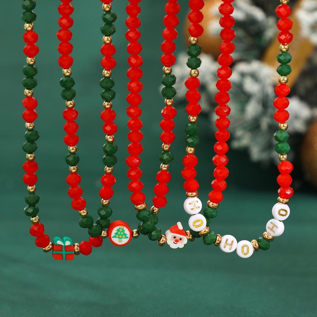 European and American Beaded Snowman Choker Necklace - Women's Imitation Crystal Christmas Gift Jewelry