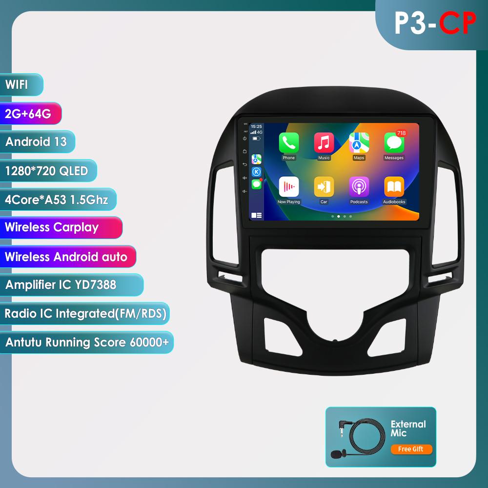 Hizpo Carplay 4G Cam Android 13 Автомобильное радио для Hyundai I30 2006 - 2011 Руководство Мультимедиа Видео Плеер GPS 2din Авторадио Интеллектуальный Экран RDS