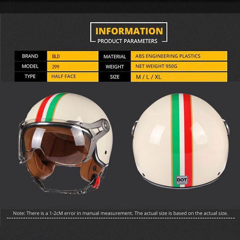 BLD Electric motorcycle helmet, half-face helmet, suitable for both men and women, all-season use, vintage motorcycle riding safety helmet