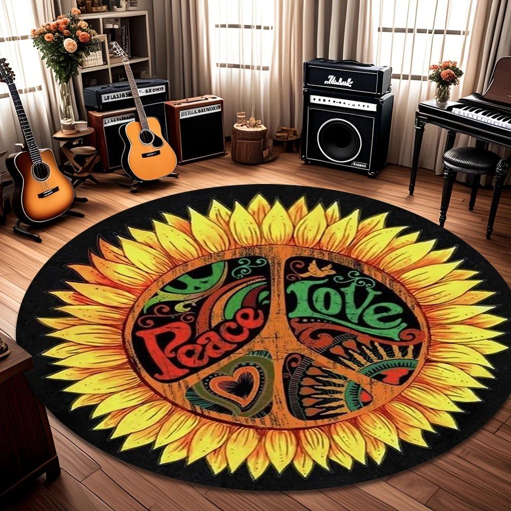 Cactus Sunset Round Rug Desert Landscape Area Carpet, Washable Non-Slip Living Room Bedroom Floor Mat, Home Decor, 1PC