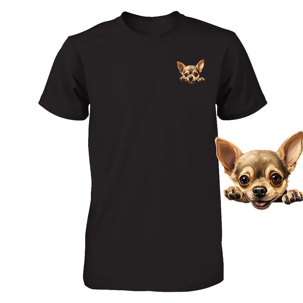 Funny Chihuahua Dog Peeking Pocket Tshirt Cute Puppy Dog Lover Tee Print Gift