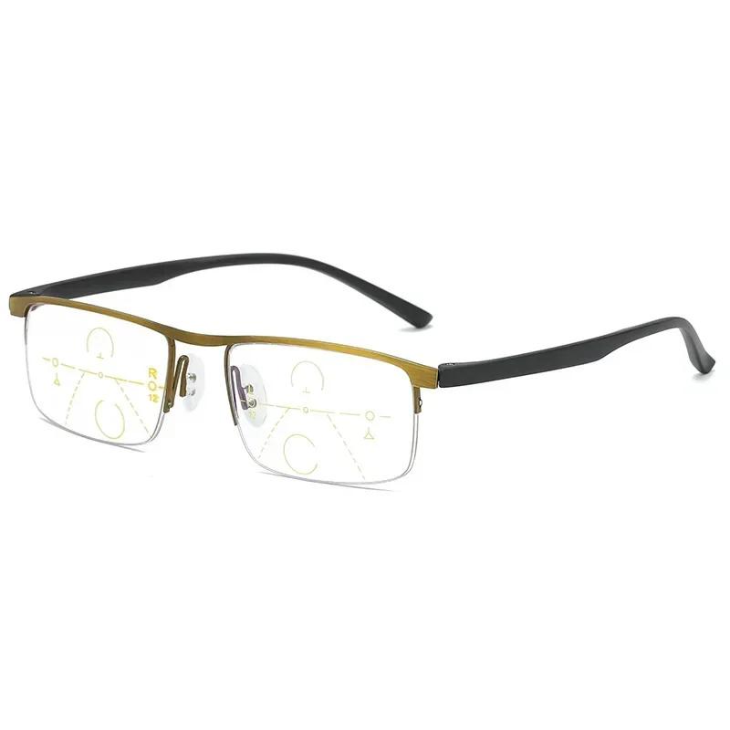 Men'S Business Semi-Frame Multi-Focus Reading Glasses Fashionable Trend Glasses Anti-Blue Light Presbyopia Glasses +1.0 To +4.0