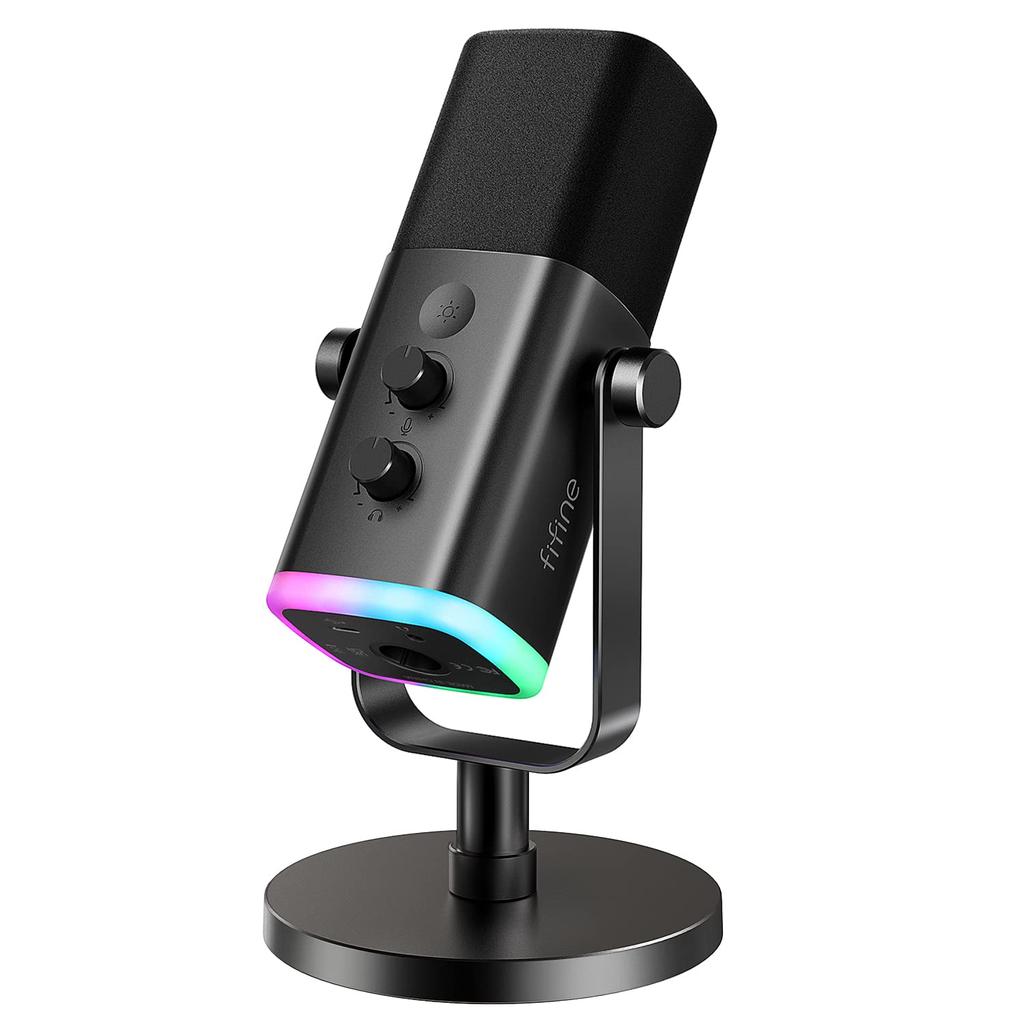 FIFINE Standalone Unidirectional Dynamic Mute RGB Illuminated Volume Headphone PC PlayStation Sound Mixer For Podcast Content Black AmpliGame AM8