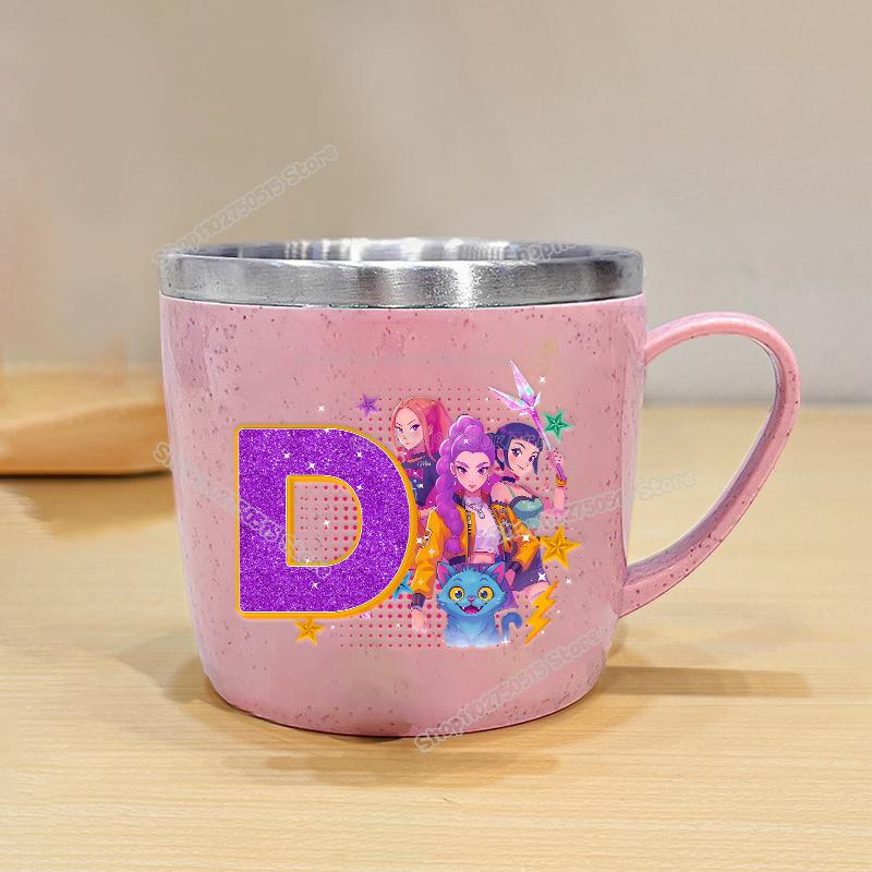 High Quality KPop Demon Hunters Letter A-z Milk Mugs Cartoon Children Water Cups School Office Coffee Tea Mug Girl Stainless Steel Drink Cup