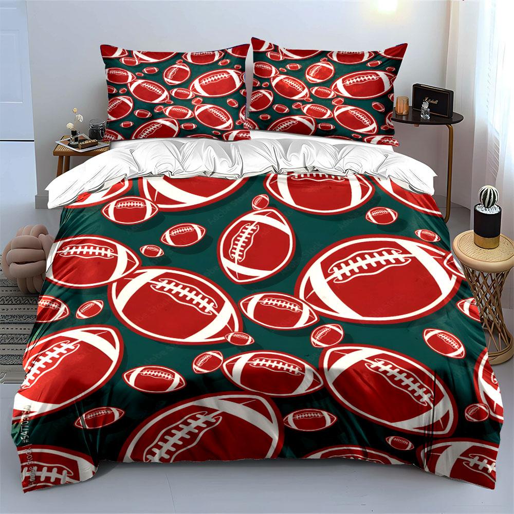 Red Football Pattern Design Bedding Duvet Cover Set (1*Duvet Cover 2*Pillowcases, without duvet insert)
