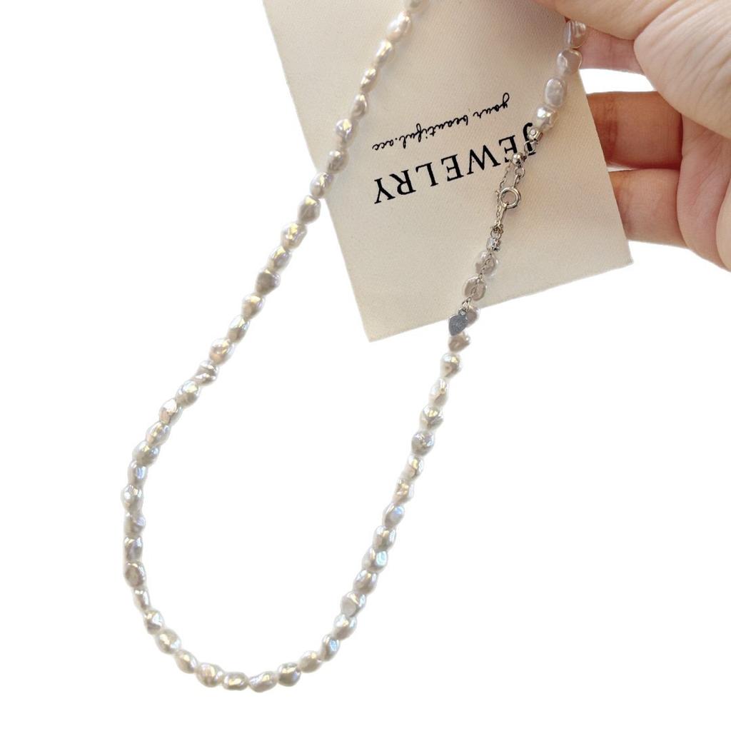 Special-shaped irregular Baroque natural freshwater pearl necklace women's S911 sterling silver fashion light luxury design collarbone chain