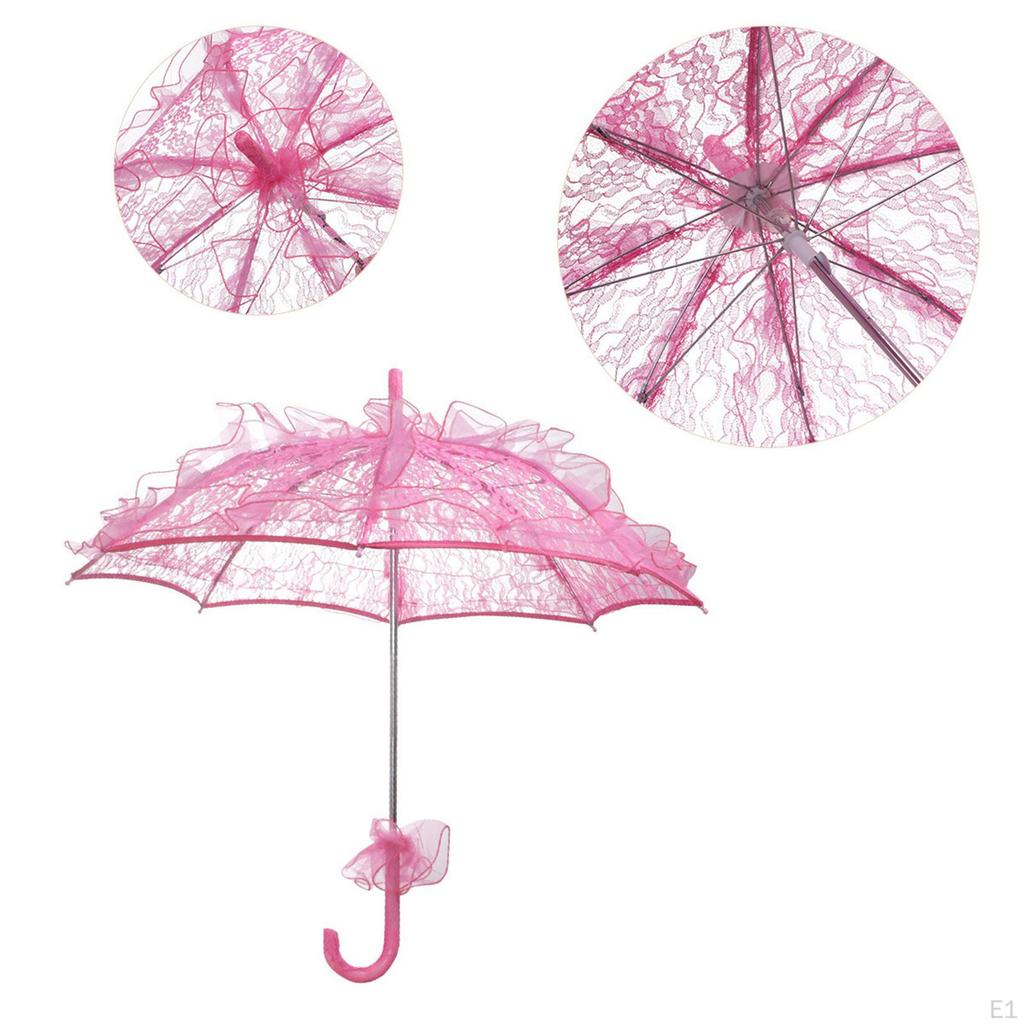 Foldable Lace Parasol for Little Girls Elegant 55cm Handle Tea Party Decoration