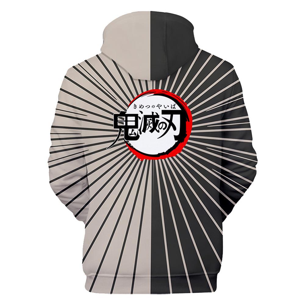Demon Slayer Sanemi Shinazugawa Hoodie Kimetsu no Yaiba Black White Radial Line 3D Print Anime Hooded Pullover