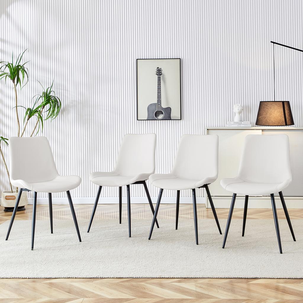 4-Piece set white faux leather dining chairs: modern design with widened seat, backrest and non-slip metal feet for home and office.