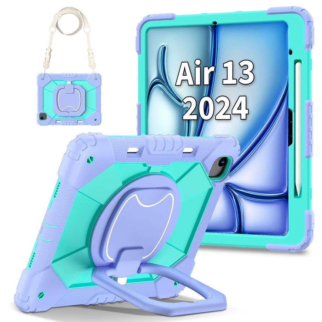 Для Apple iPad Air 13 (2024)/ iPad Air 13 дюймов (M2). Вращающаяся на 360° рукоятка, прочная защитная подставка TPU+PC 3 в 1, противоударный чехол для планшета и ПК