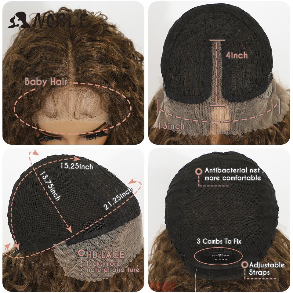 Noble Synthetic Lace Front Wig 22 Inch Curly Lace Part Water Wavy Mixed Brown Lace Wig For Women Lace Front Wigs For Women Wig