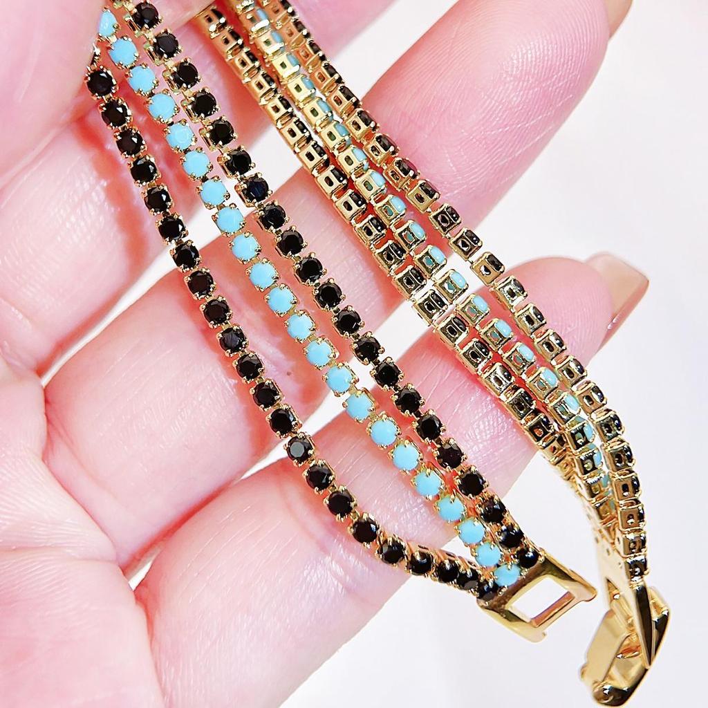 CMM Dubai с золотой инкрустацией, уникальный круглый матовый черный, синий CZ циркон, женский шикарный теннисный браслет-цепочка для женщин