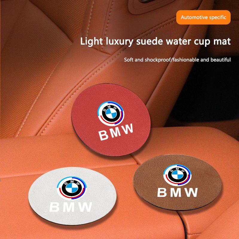 BLQ1 2pcs Suede Car Coaster Mat Water Cup Slots Non-Slip Pad Mat For BMW 50th Anniversary G20 G30 G32 E90 E84 F48 F39 F30 F20 F10 F40