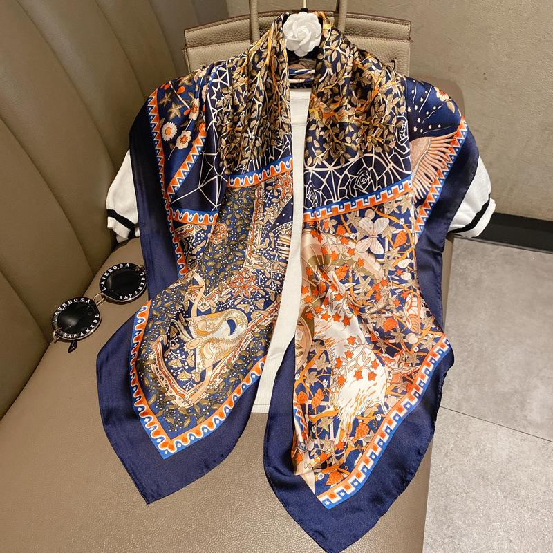 Роскошный шелковый платок 90 с имитационной печатью в черно-белую полоску, большая квадратная шаль, новогодний подарок