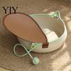 Indoor Cat House for Kittens Handwoven Cotton Rope Bed, Scratchable Sleeping Basket, Cute Ear Pet Basket Breathable Round Cats And Puppies Natural
