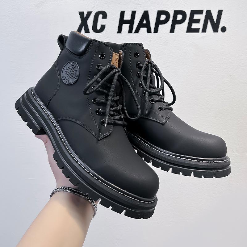 Пара резиновых ботинок для пары не отстой, бархатные ботинки с тиснением, универсальные мужские ботинки Мартина на толстой подошве, увеличивающие рост 6519-A