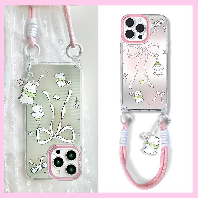 Летний чехол Zhitai High-End для Apple iPhone 15 Pro с зеркалом и шнурком, также подходит для iPhone 13/14 Pro Max.