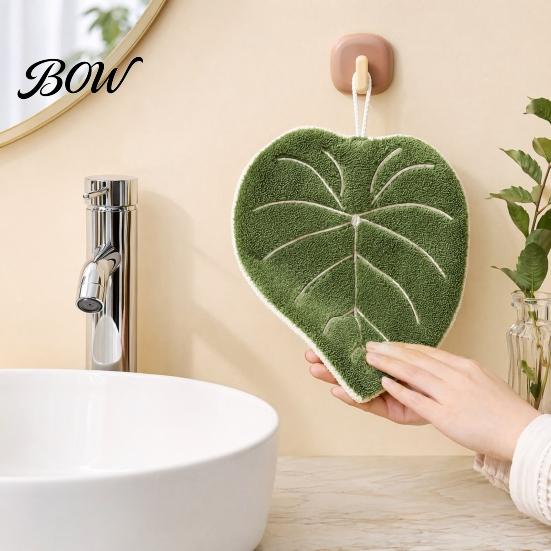 Cute Leaf Design Towel Shape Hand Towel, Soft Absorbent with Hanging Loop, Decorative Shaped Maple Ginkgo for Kitchen Bathroom Drying Decor
