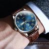 OLEVS Simple Stylish Waterproof Watch Date Analog Brown Leather Belt Watch Business Quartz Easy To Read Blue Dial Clock Gift Watch for Nam Casual