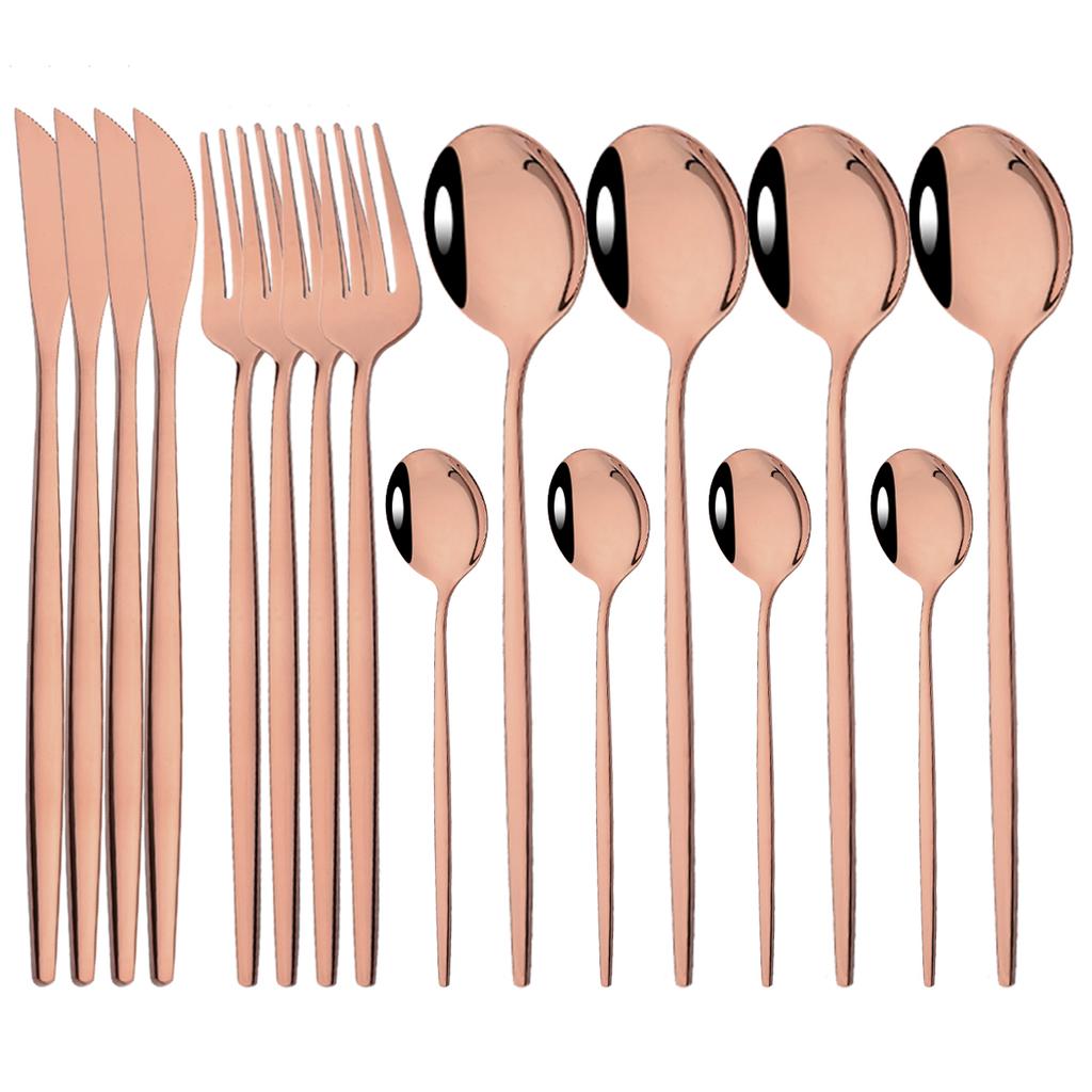 16pcs Pink Gold Dinnerware Tableware Set Mirror Stainless Steel Cutlery Kitchen Knife Fork Spoon Restaurant Wedding Flatware Set