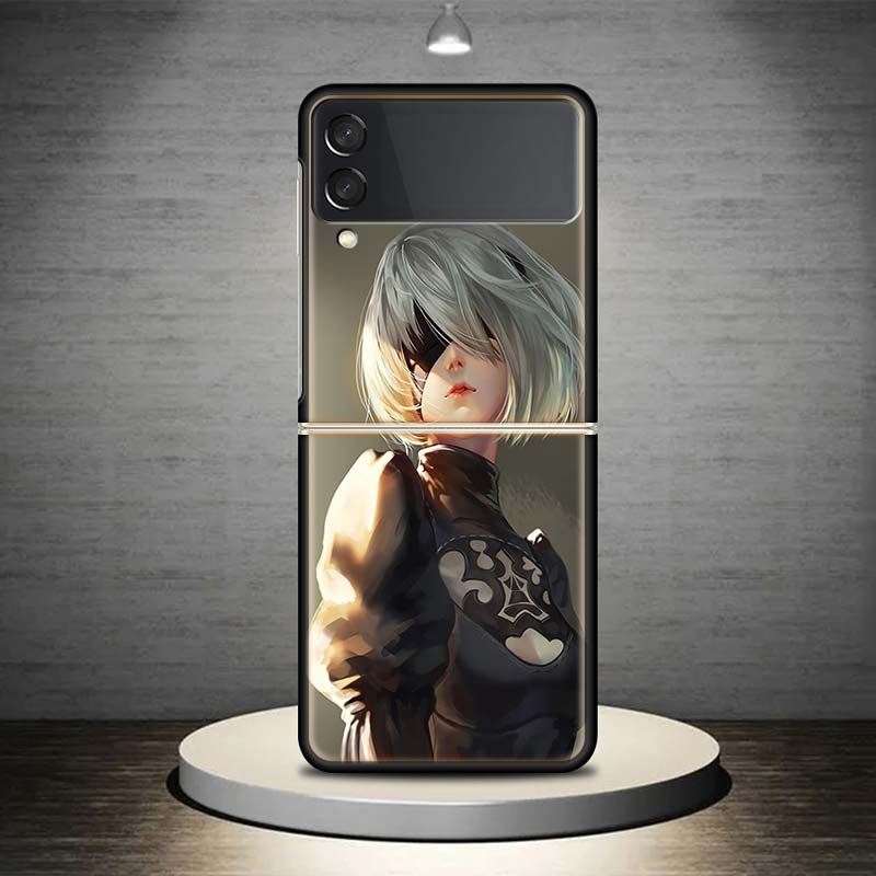2B Nier Automata аниме для Samsung Galaxy Z Flip 4 3 5G чехол для телефона черный твердый чехол ZFlip 4 3 роскошный противоударный чехол-бампер