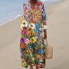 Женское повседневное модное платье макси с V-образным вырезом и длинными рукавами с цветочным принтом