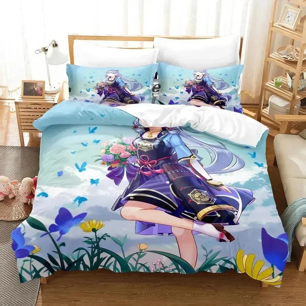 Game Genshin Impact Kamisato Ayaka Bedding Set 3D Printed Suitable For Bedroom Duvet Cover Set With Pillowcases Home Textile