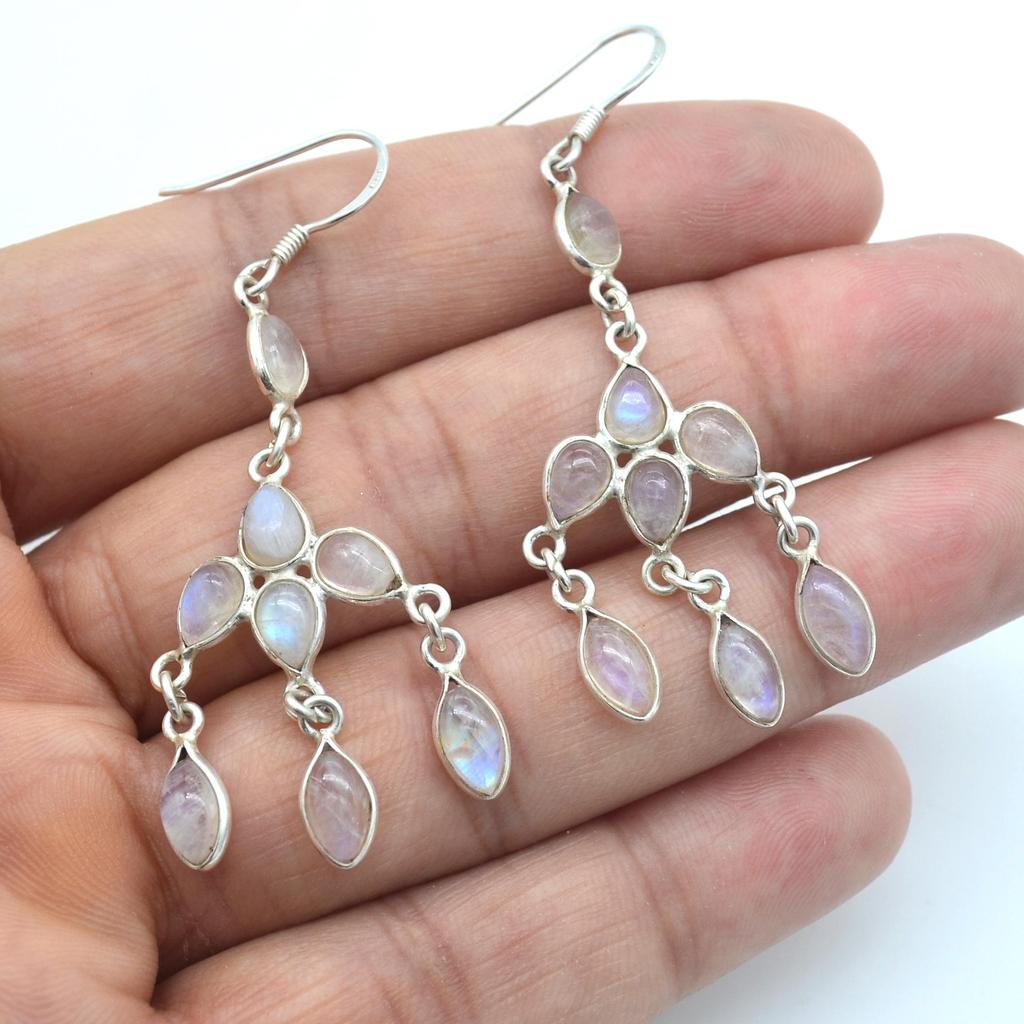 Лунный камень Мотаться Серьги Стерлингового серебра 925 пробы Ювелирные изделия ручной работы Красивые женские серьги