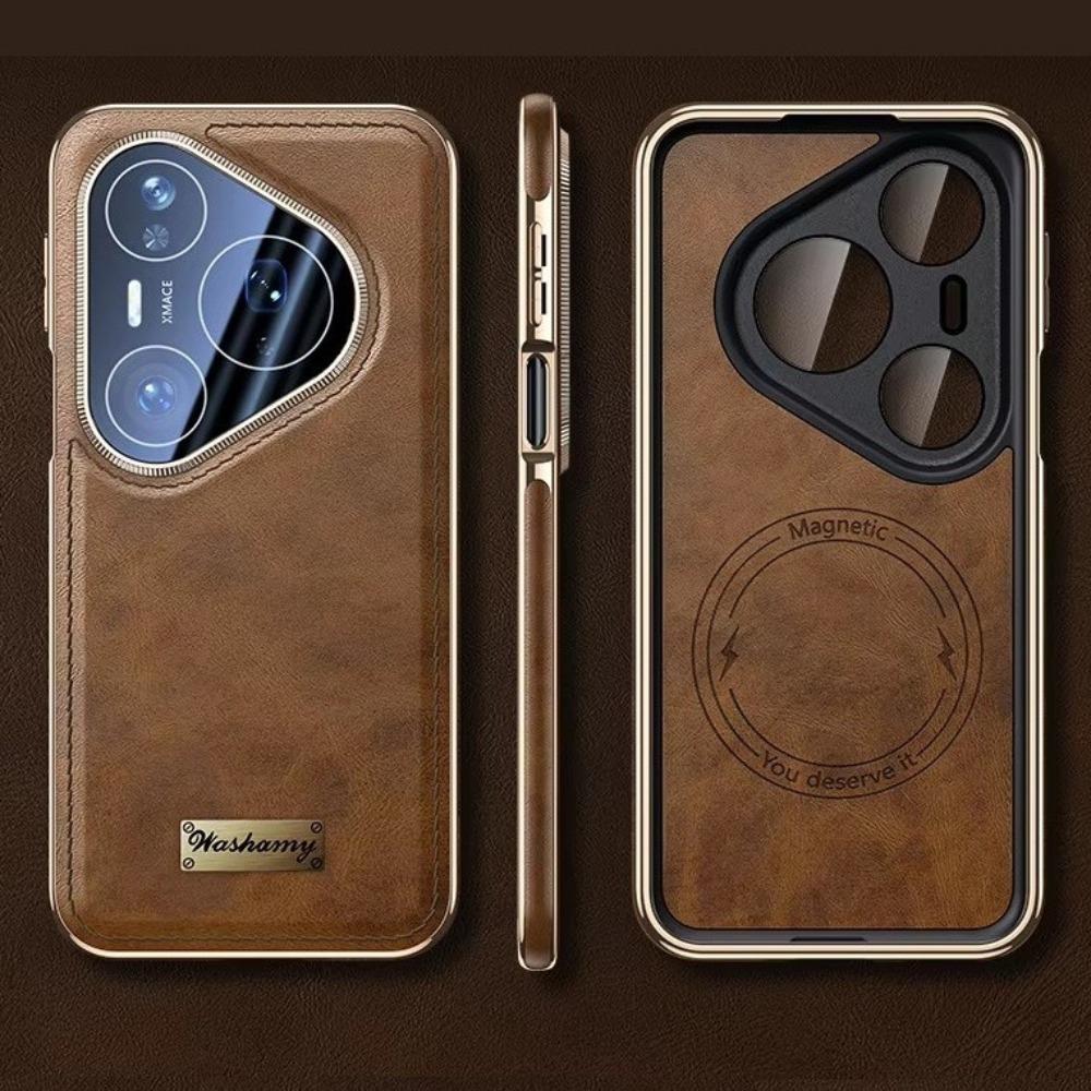 Retro Oil Wax Leather Case for Huawei Pura 80 Ultra Pura70 Pro Plus Magnetic Charging Fine Hole Lens Electroplating Phone Cover