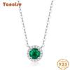 Tancise S925 Sterling Silver Synthetic Emerald Luxury Personality Pendant Necklace Women's Classic Tide Sugar Full of Wild Clavicle Chain.