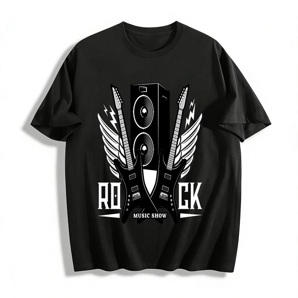 Хэви-метал Рок-музыка Шоу Гитара Динамик Принт Крутая Футболка с коротким рукавом Хлопковая футболка