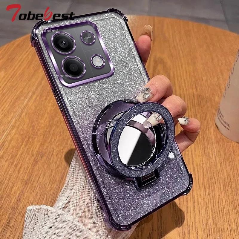 Блестящий противоударный силиконовый чехол для Xiaomi POCO X5 Pro 5G Зеркальный магнитный держатель-подставка Мягкая накладка