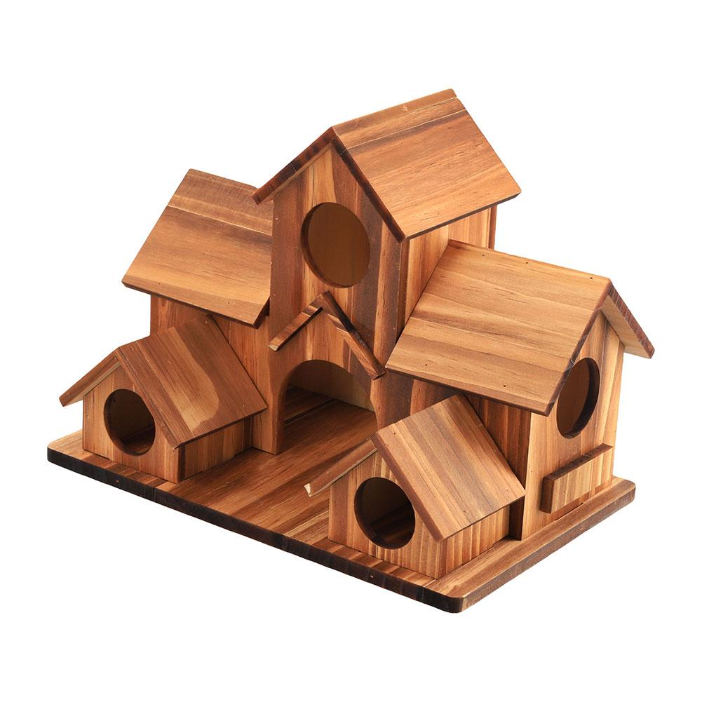 Wooden Bird Feeding Birdhouse 5 Hole Bird Cage Room Outdoor Garden Bird Nesting Box Small Pet Supplies Decoration Garden Decor
