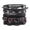 Retro Men's 5-Piece Adjustable Cross-Woven Leather Bracelet Set - National Style