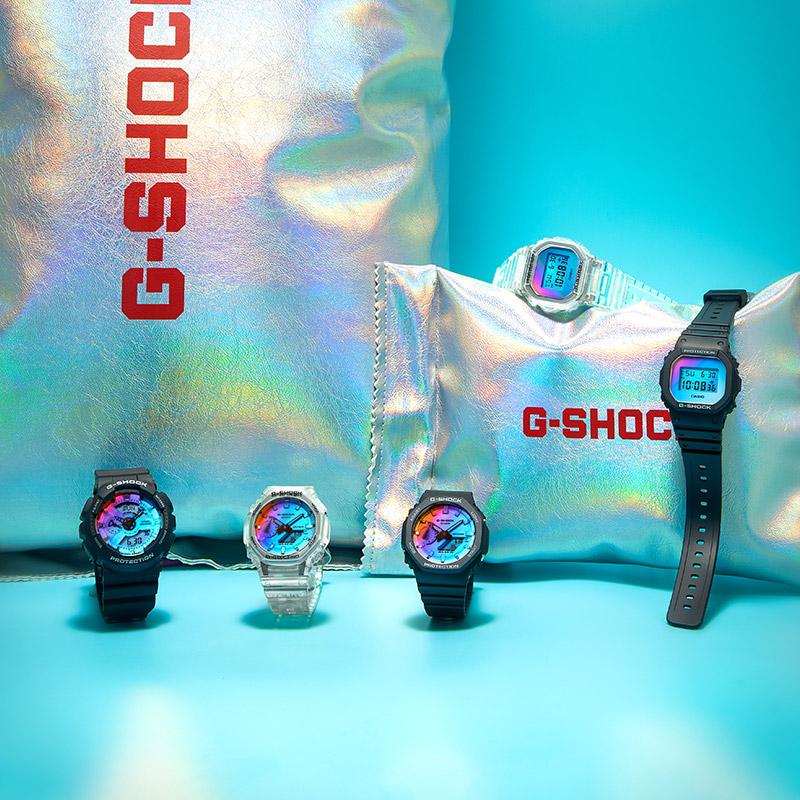 Casio Серия с двойным ЖК/стрелочным дисплеем, серия с неоновыми восьмиугольниками, водонепроницаемый механизм с цветным лазерным зеркалом, кварцевый механизм, полимерный ремешок, GA-2100SR-1APR