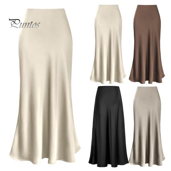 Женская элегантная атласная юбка из искусственного шелка с высокой талией, юбка-рыбий хвост, однотонная глянцевая офисная женская юбка трапец...