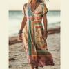 Bohemian Retro Print Raglan Sleeve Summer Maxi Dress