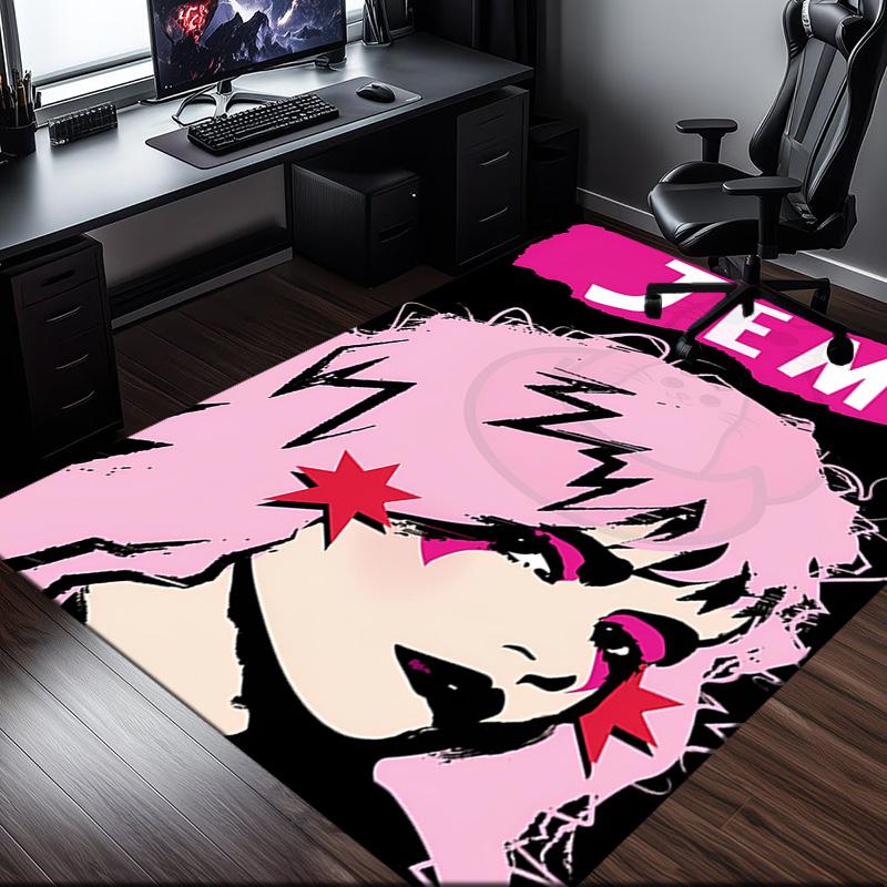 Jem Holograms Neon Art Rug Office Carpet Non-Slip Mat, Chair Rug Floor Covering for Gaming, Bedroom, Living Room , Home Decor Christmas Gift