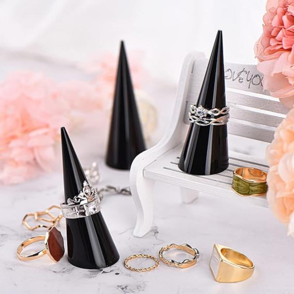 6PCS Single Finger Rings Showcase Stand Acrylic Crystal Ring Holder Acrylic Ring Display Jewelry Holder Wedding Display Cone Support for Jewelry