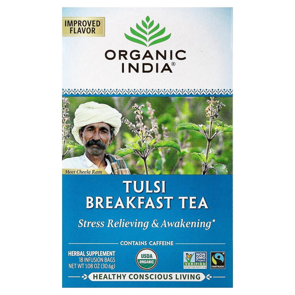 IHerb Органический чай Tulsi от India, пакетики для завтрака, 18 штук, 30,6 г (1,08 унции)
