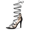 Allegra K Women's Lace-Up Sandals with Stiletto Heels, Black, Size 25.0 Cm