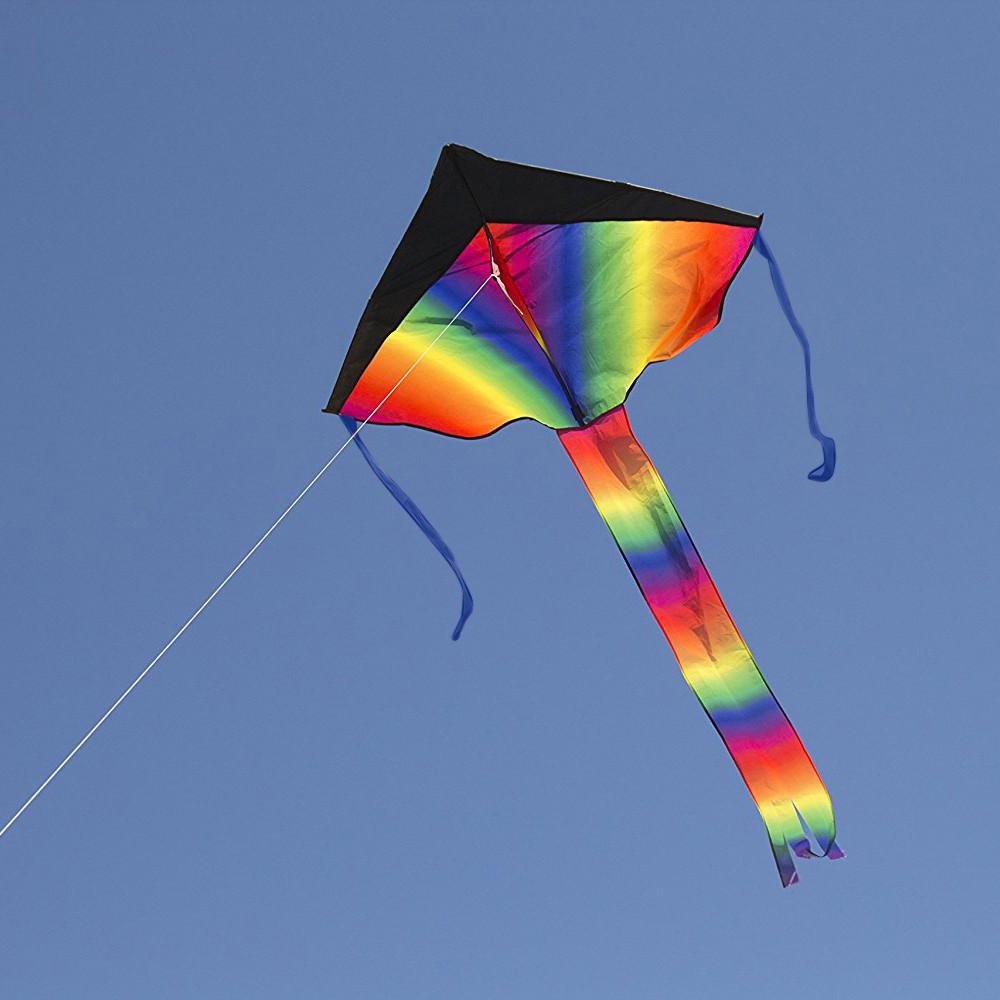 105cm Kids Large Rainbow Kite Outdoor Toys Beach Fun Durable Rainbow Kite