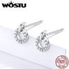 925 Sterling Silver Exquisite Circle Round Stud Earrings Women Stylish Zircon Small Earrings
