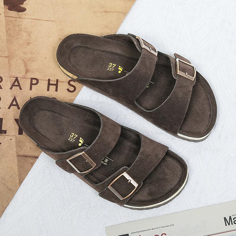 Модные Удобные Пляжные Летние Повседневные Мужские Пробковые Шлепанцы с Двойной Пряжкой Домашние Нескользящие Слайды Шлепки Унисекс Обувь
