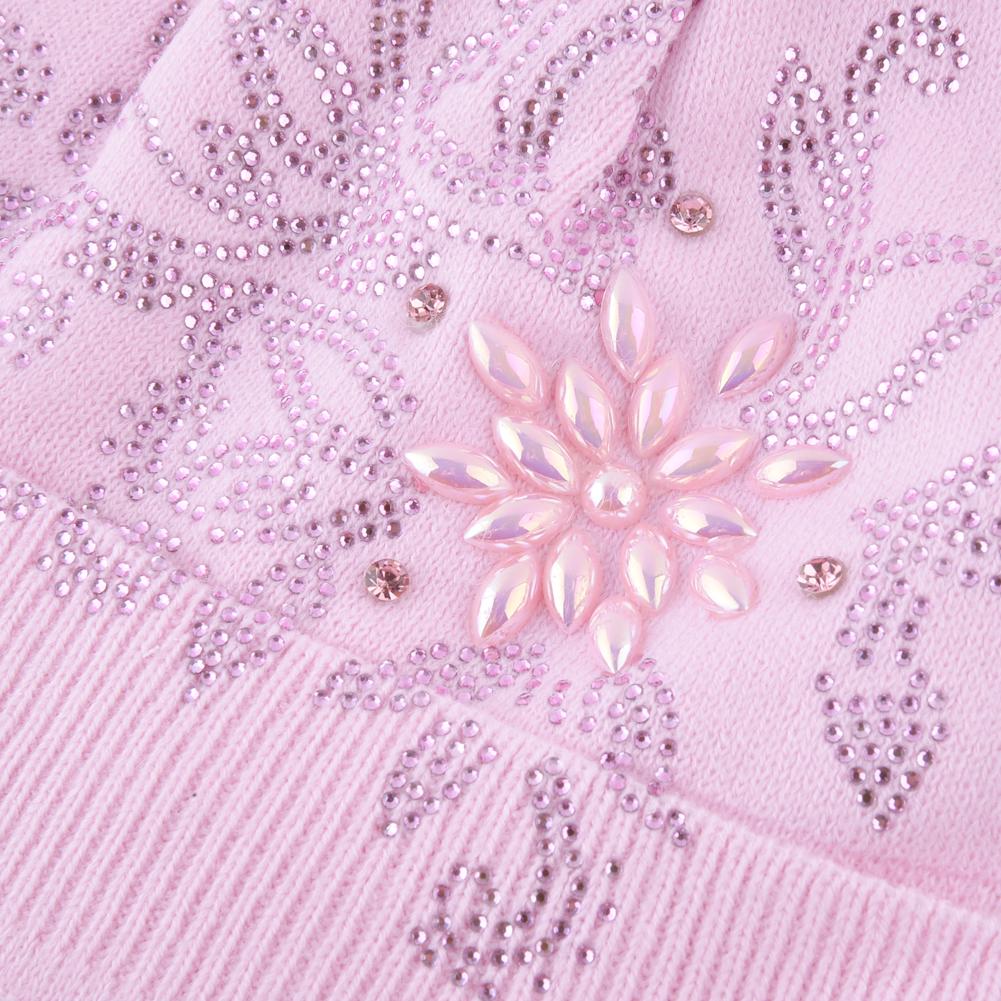 Зимняя шапка и шарф для девочек, теплая однотонная вязаная шапка, комплект с жемчугом, помпоном из искусственного меха, детская шапка