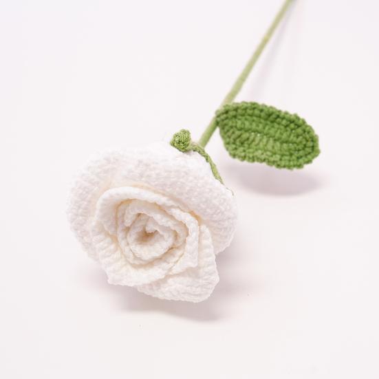 Вязаный крючком цветок розы ручной работы, вязаный букет роз с листьями, День святого Валентина, годовщина, день рождения, искусственная роза, подарок для женщины, учителя, мамы, подруги