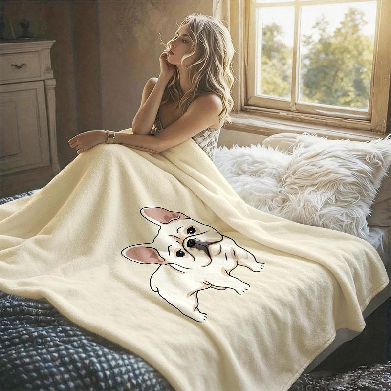 Cute French Bulldog Flannel Blanket Warm Soft Halloween Christmas Decorative Couch Warm Cozy All-Season Gift